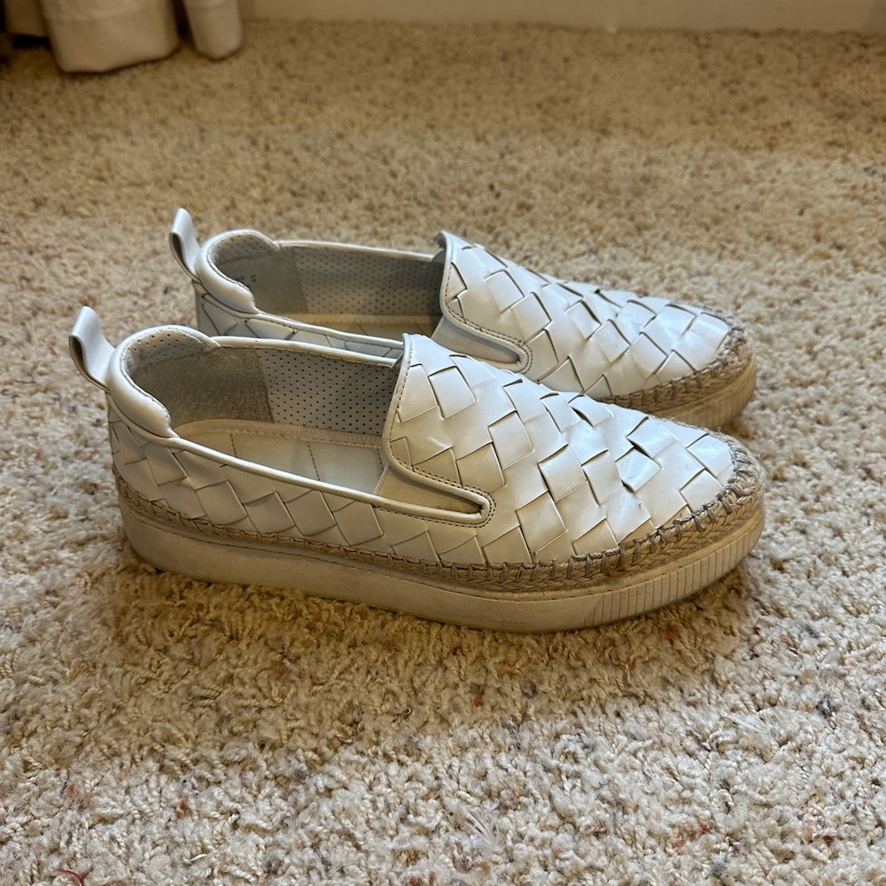 Franco Sarto White Woven Espadrille Slip-Ons